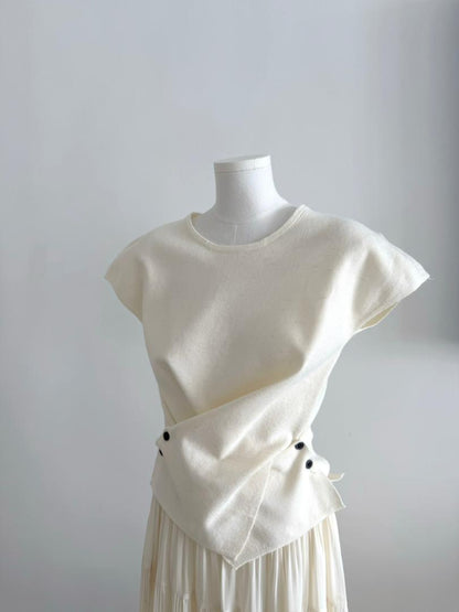 Cross Button Waist Soft Knitted Blouse