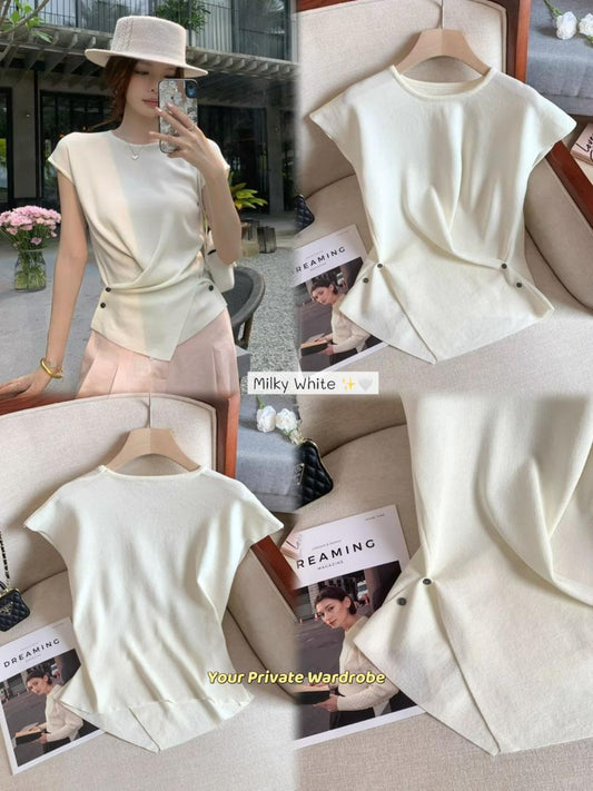Cross Button Waist Soft Knitted Blouse