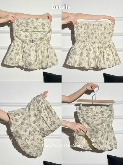 Melissa Floral Blue Ruched Bud Top