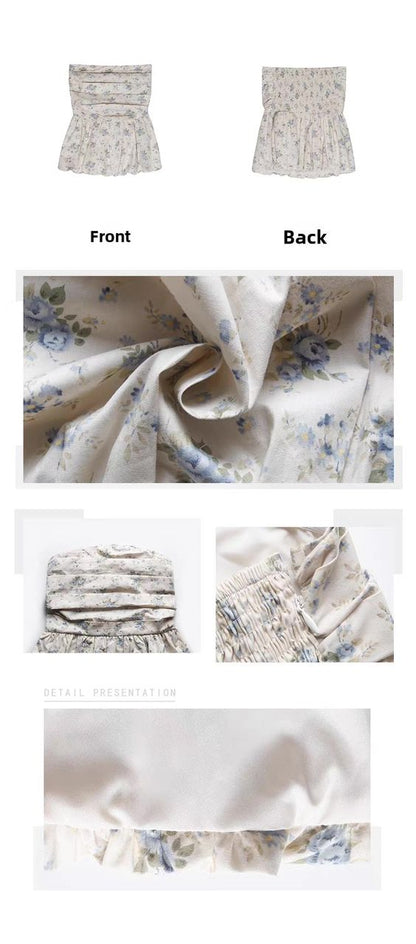 Melissa Floral Blue Ruched Bud Top