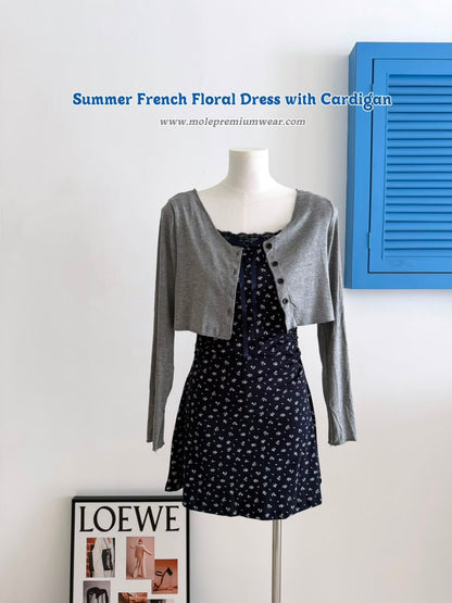 Summer French Floral Dress with Cardigan