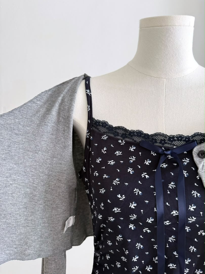 Summer French Floral Dress with Cardigan
