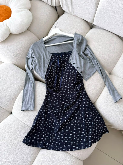Summer French Floral Dress with Cardigan