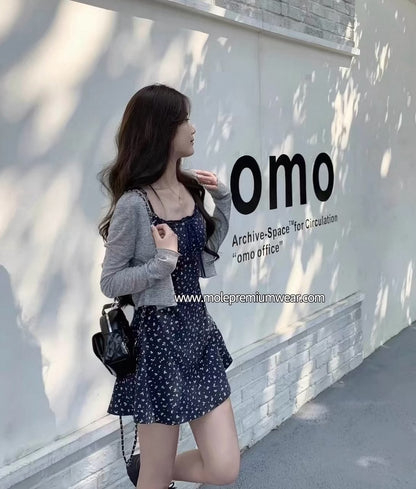 Summer French Floral Dress with Cardigan