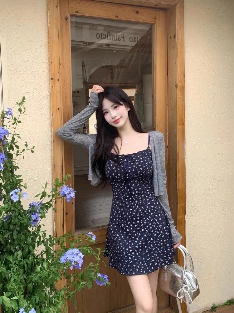 Summer French Floral Dress with Cardigan