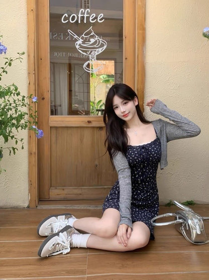 Summer French Floral Dress with Cardigan