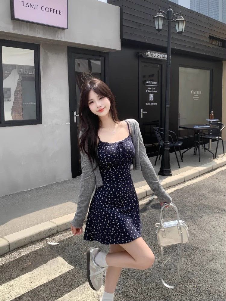 Summer French Floral Dress with Cardigan