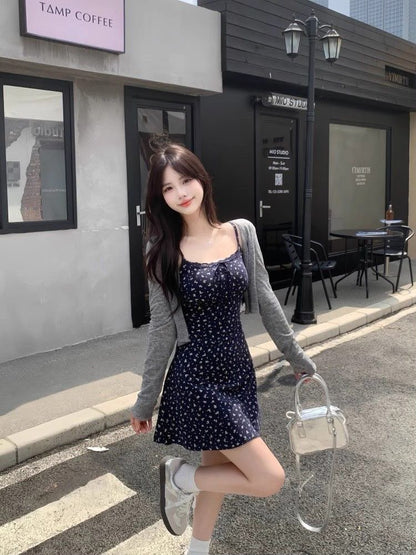 Summer French Floral Dress with Cardigan