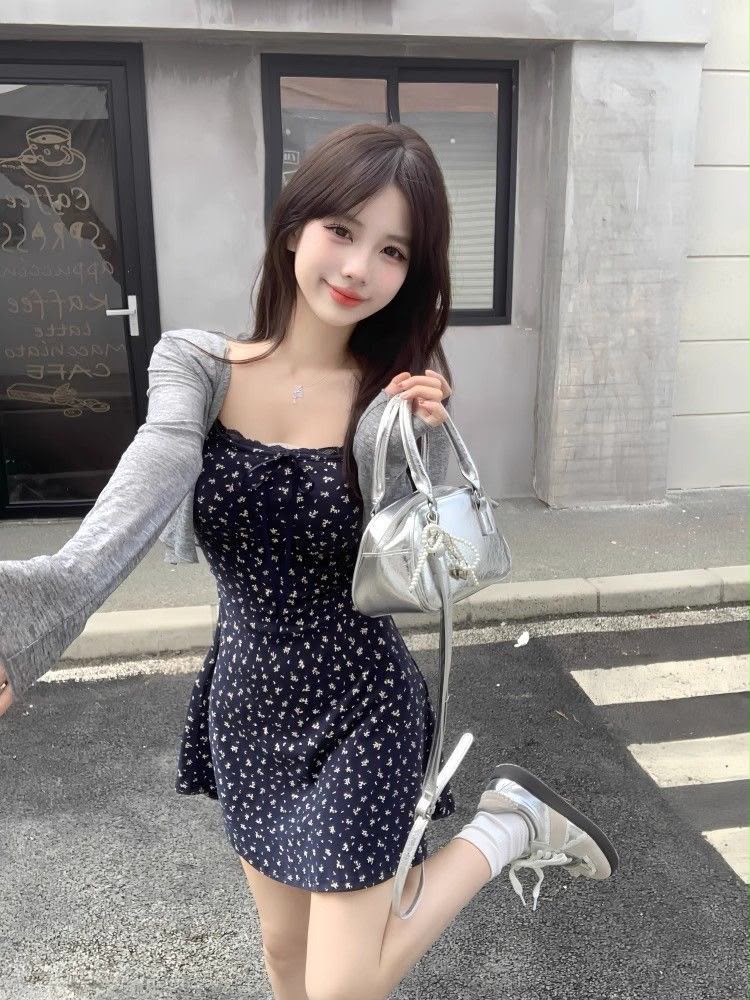 Summer French Floral Dress with Cardigan