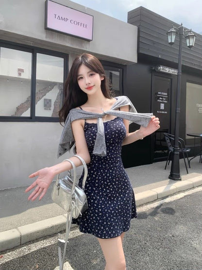 Summer French Floral Dress with Cardigan