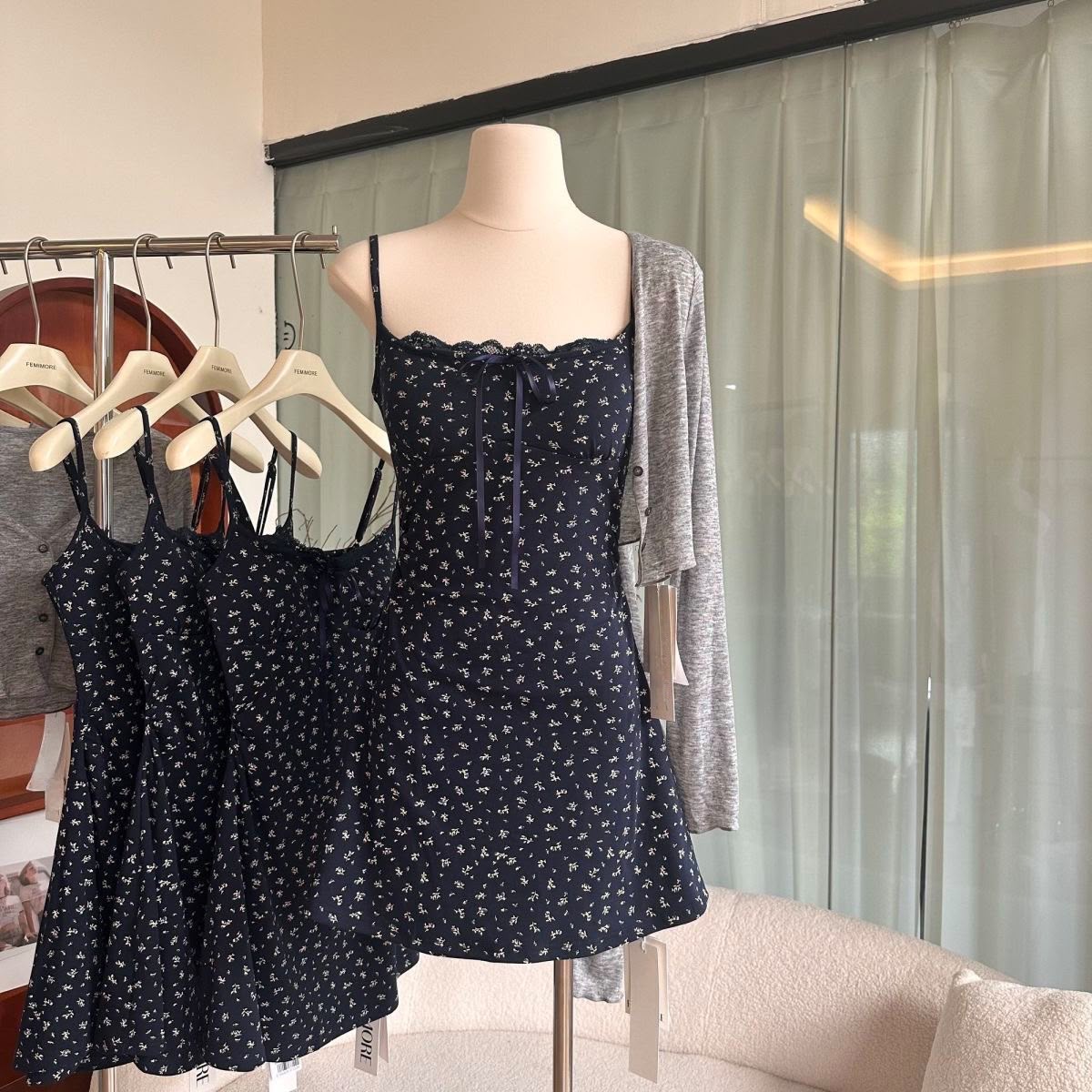 Summer French Floral Dress with Cardigan