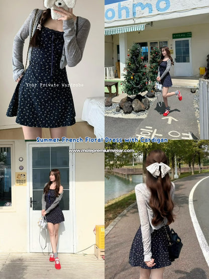 Summer French Floral Dress with Cardigan