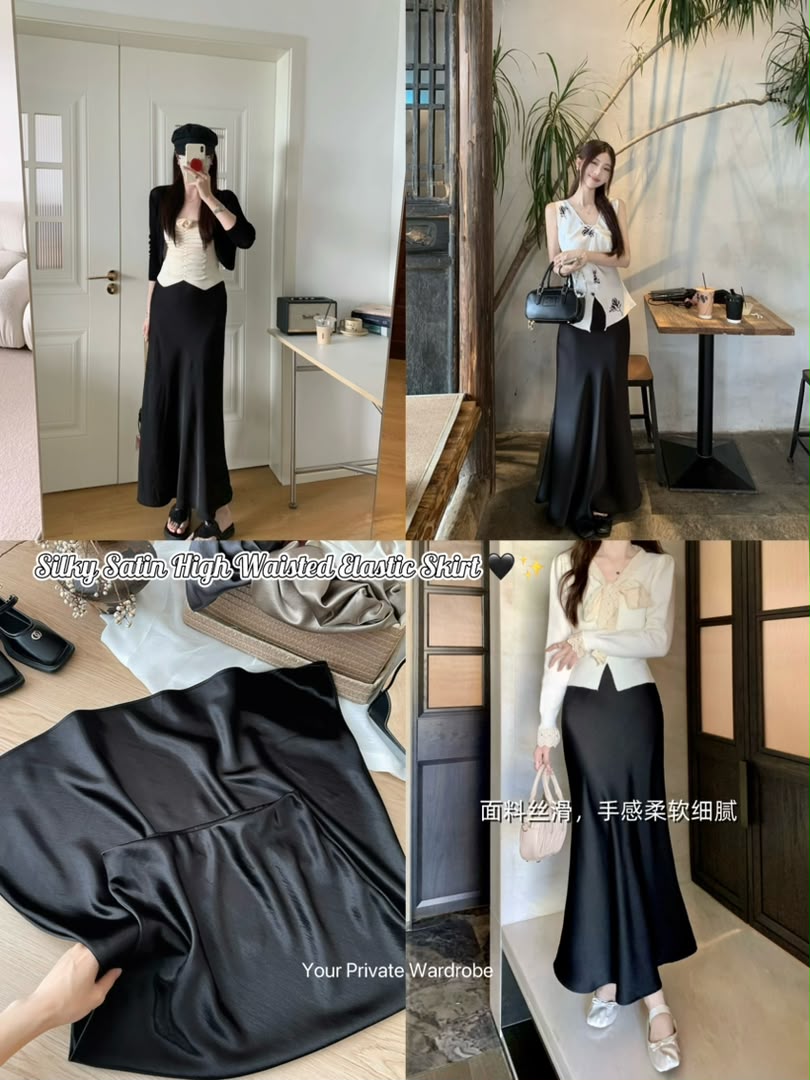 Silky Satin High Waisted Elastic Skirt