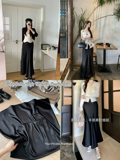 Silky Satin High Waisted Elastic Skirt