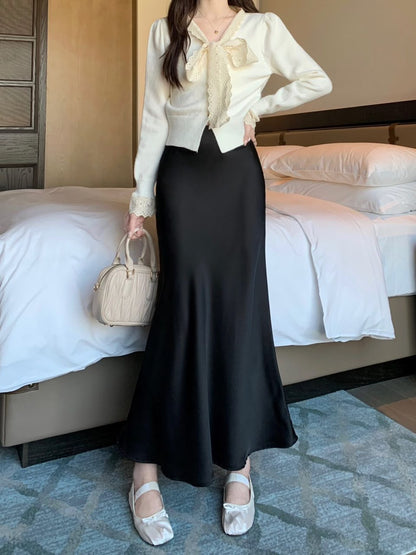 Silky Satin High Waisted Elastic Skirt