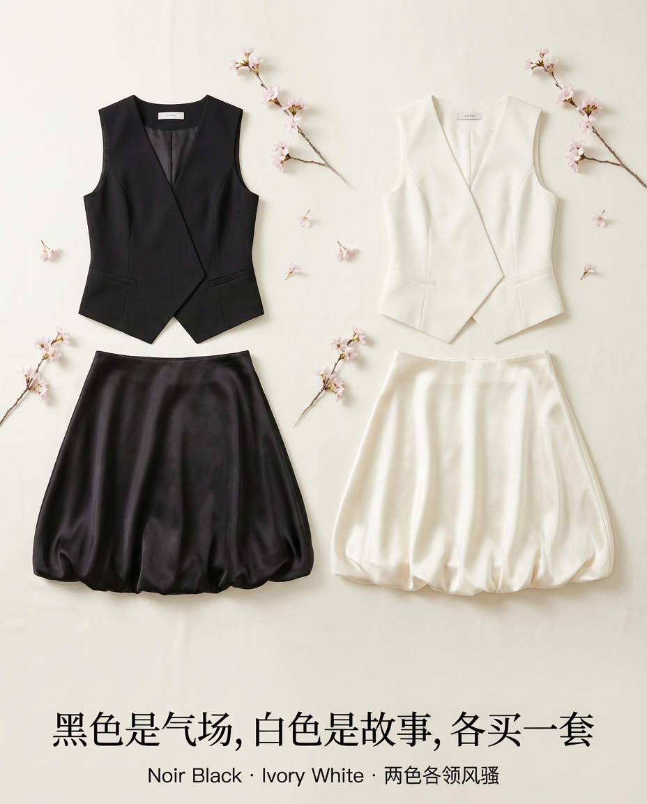 Angelica Vest Silk Bud Skirt Set