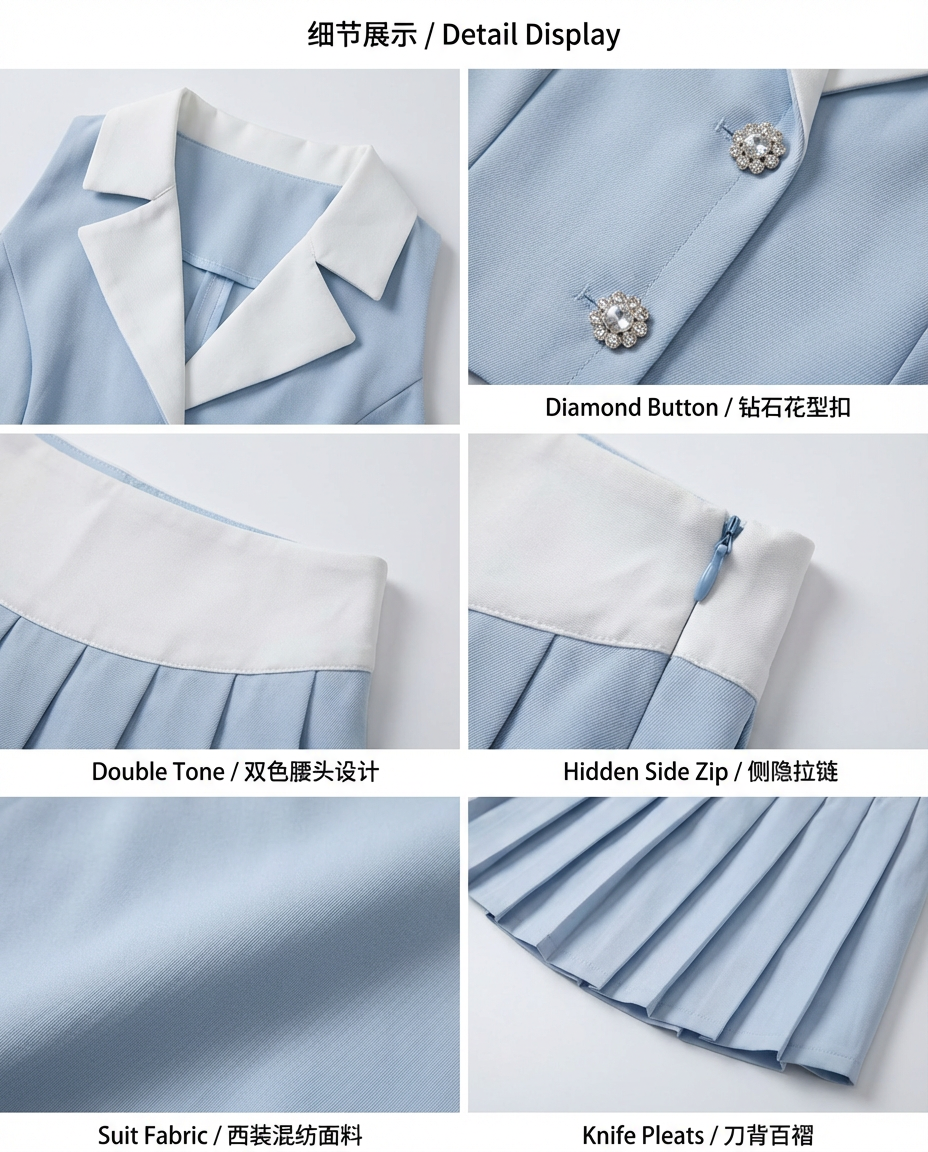 Bluebell Vest Pleated Set Wear
