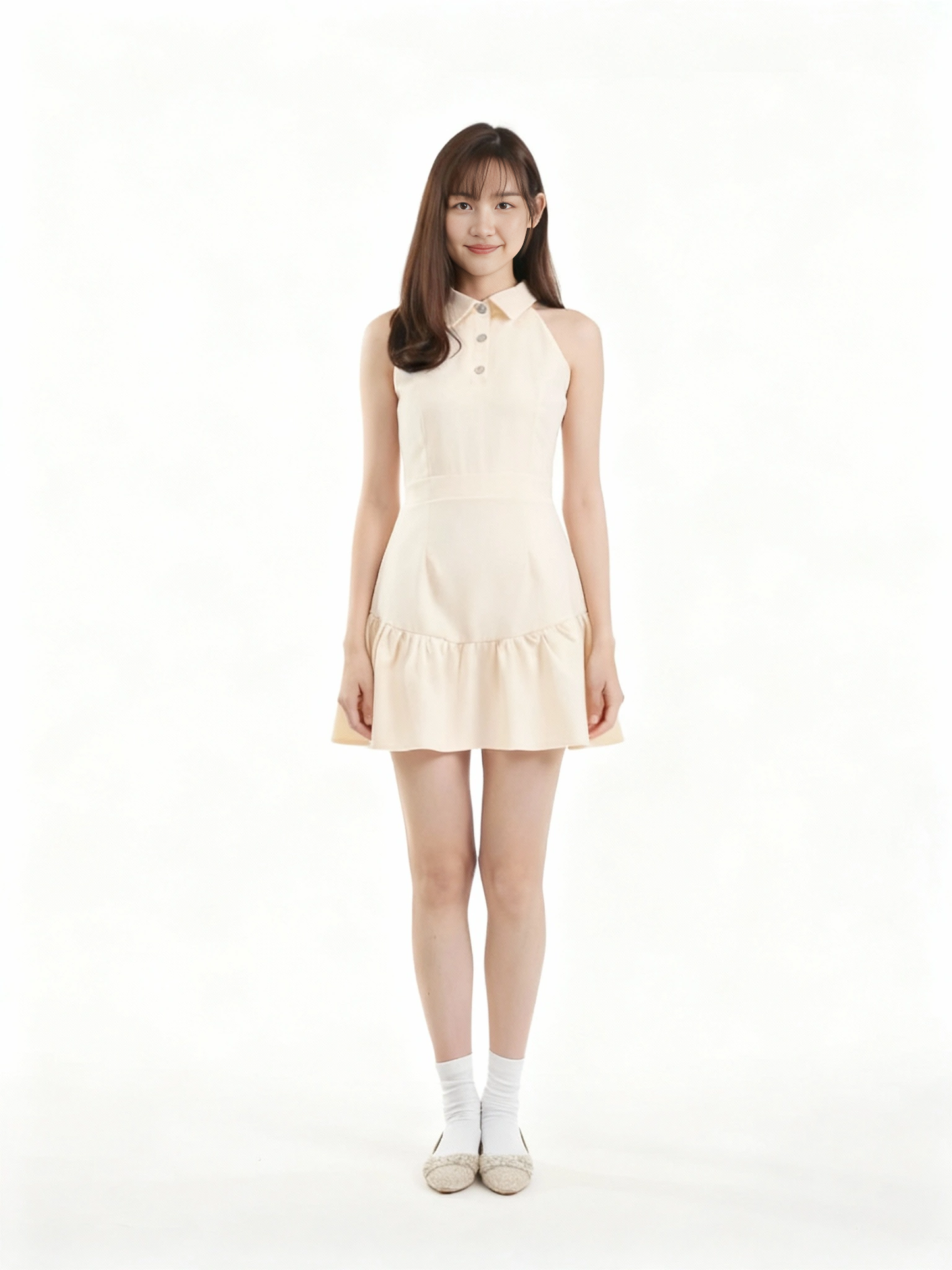Emma Polo Collar Cream Dress