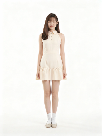 Emma Polo Collar Cream Dress