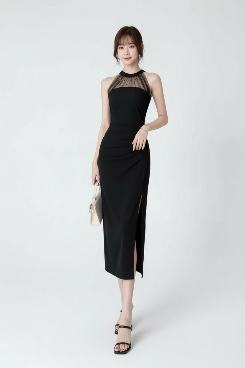 Marilyn Mesh Halter Dress