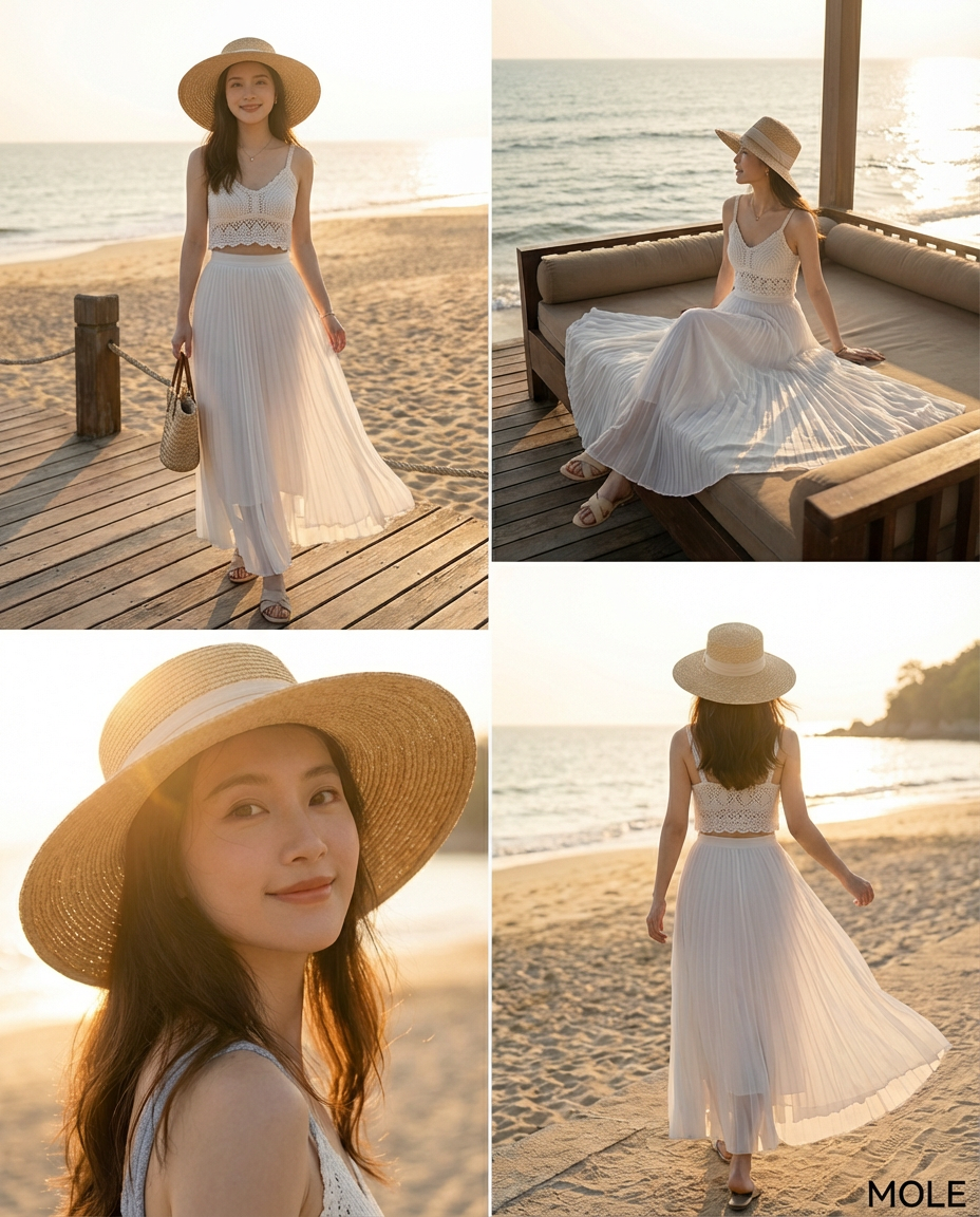 Drapey Mesh Pleated Long Skirt